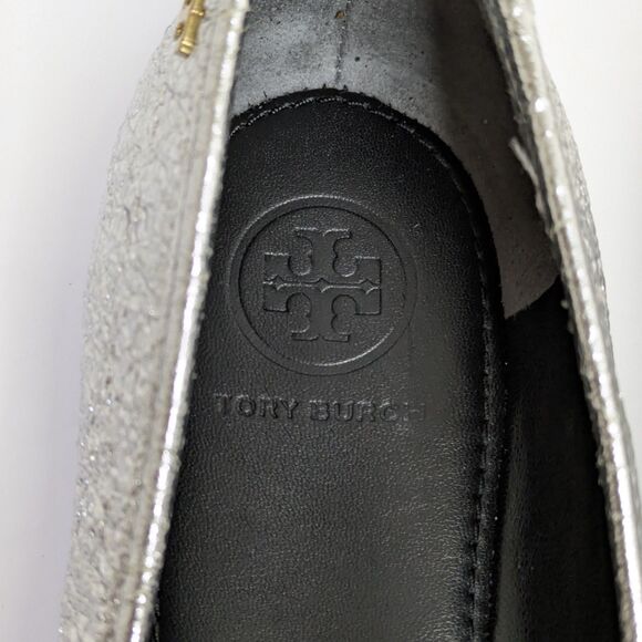 Tory Burch Laila 2 Driver Size 7M Ballet Flats Crinkle Metallic Silver Sparkle - Picture 9 of 14